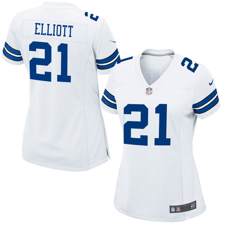 Women's Dallas Cowboys #21 Ezekiel Elliott White Game Jersey