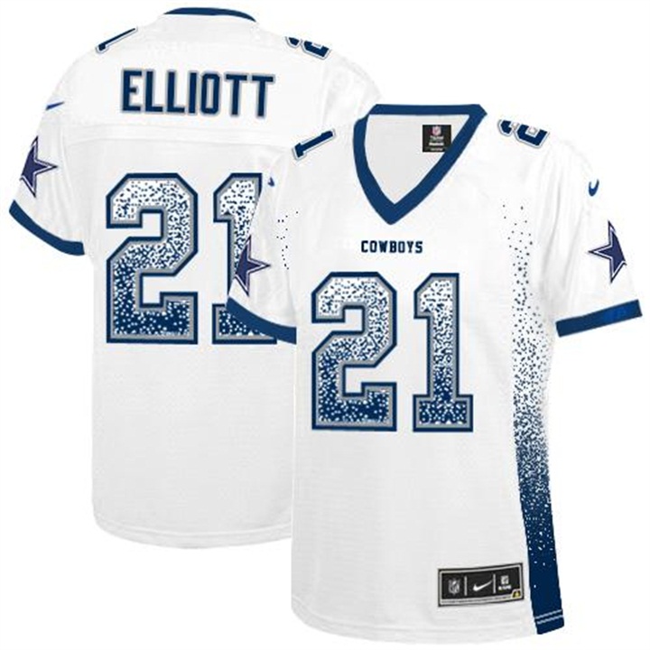 Womens Dallas Cowboys #21 Ezekiel Elliott White Drift Fashion Jersey