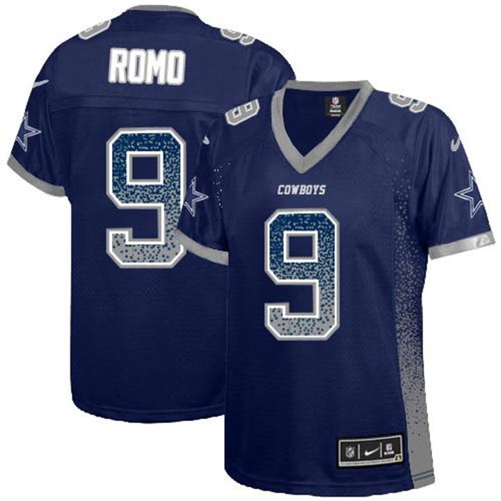 Womens Dallas Cowboys #9 Tony Romo Navy Drift Fashion Jersey