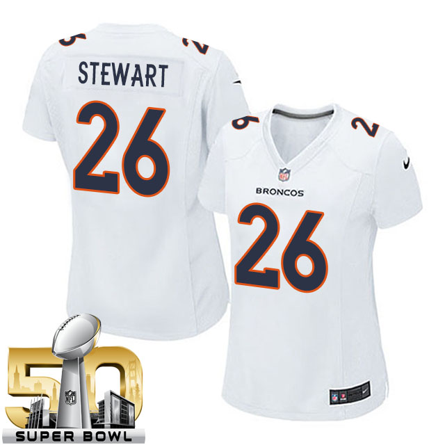 Women's Denver Broncos #26 Darian Stewart White Super Bowl 50 Game Event Jersey