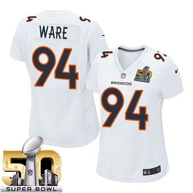 Women's Denver Broncos #94 Demarcus Ware White Super Bowl 50 Game Event Jersey