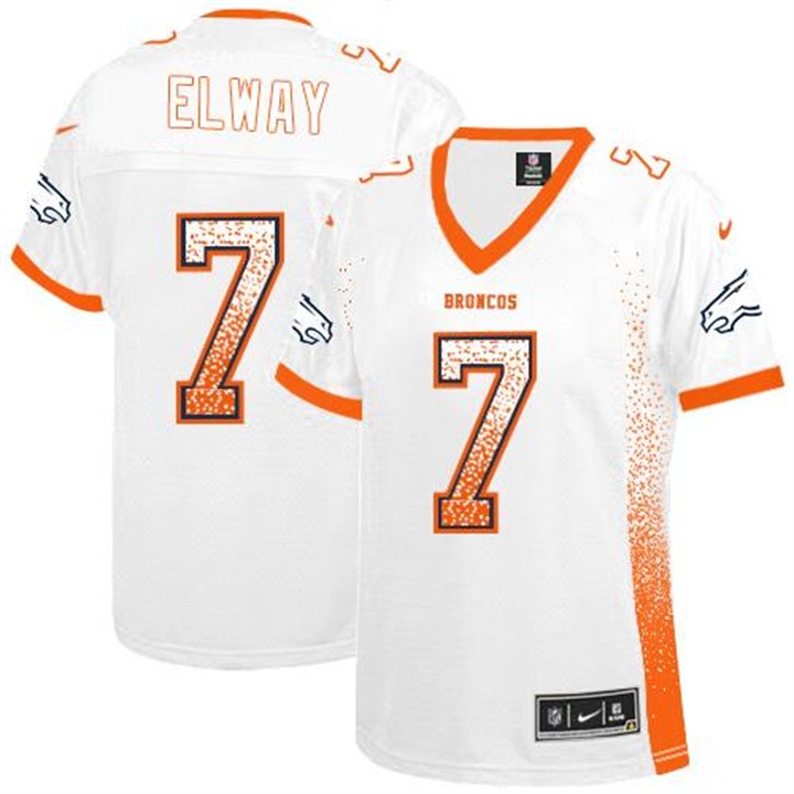 Womens Denver Broncos #7 John Elway White Drift Fashion Jersey