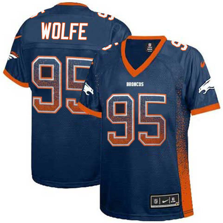 Womens Denver Broncos #95 Derek Wolfe Navy Blue Drift Fashion Jersey