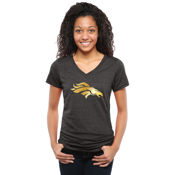 Womens Denver Broncos Black Gold Collection V-Neck Tri-Bend T-Shirt