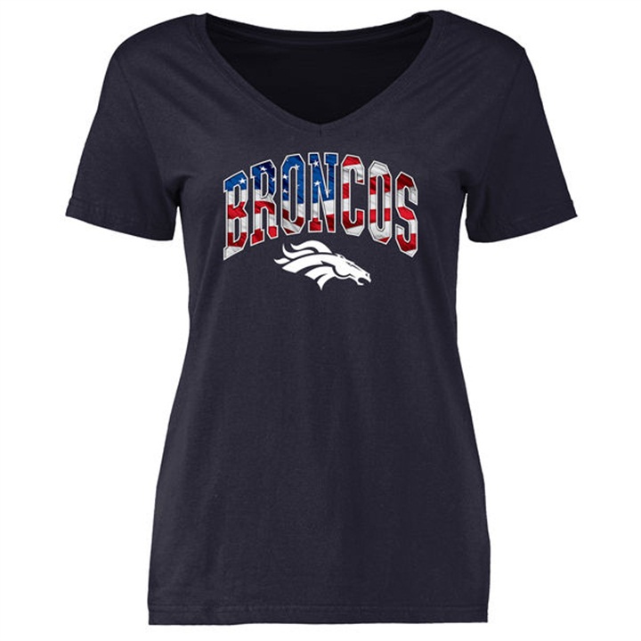 Womens Denver Broncos Pro Line Navy Banner Wave T-shirt