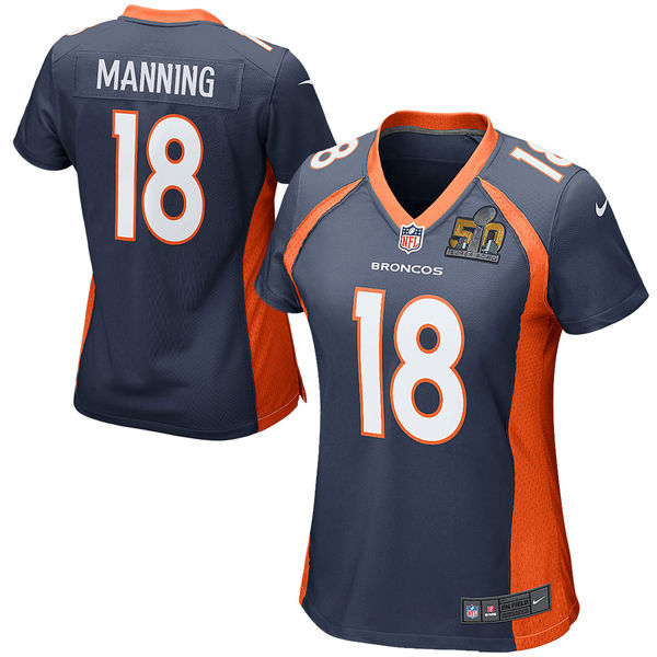 Women's Denver Broncos #18 Peyton Manning Navy Super Bowl 50 Game Jersey