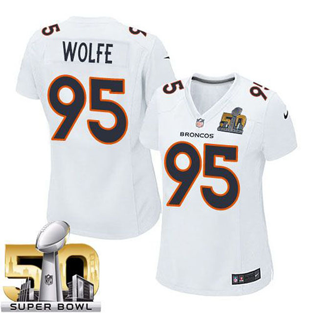 Women's Denver Broncos #95 Derek Wolfe White Super Bowl 50 Game Event Jersey