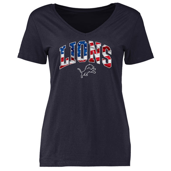 Womens Detroit Lions Pro Line Navy Banner Wave T-shirt