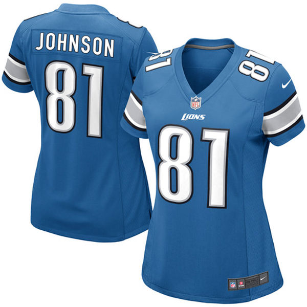 Women's Detroit Lions #81 Calvin Johnson Light Blue Game Jersey