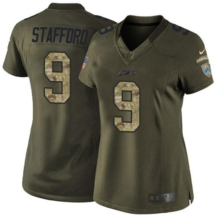 Womens Detroit Lions #9 Matthew Stafford Green Salute To Service Jersey