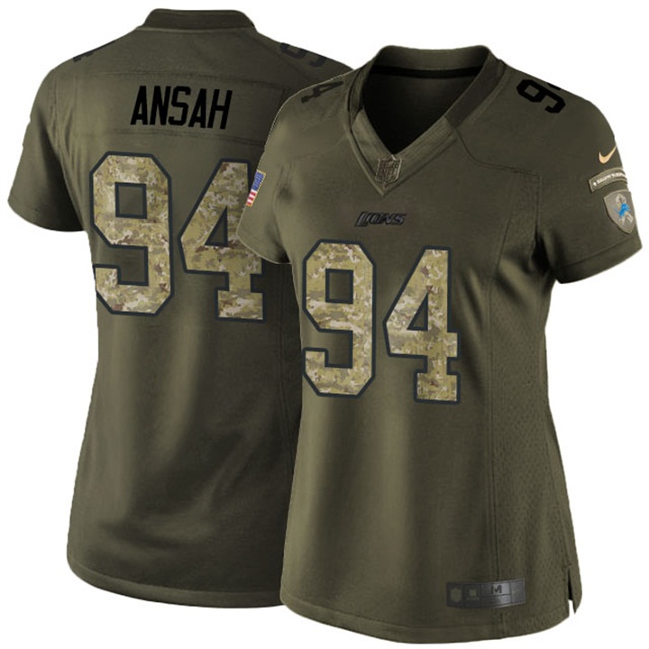 Womens Detroit Lions #94 Ezekiel Ansah Green Salute To Service Jersey