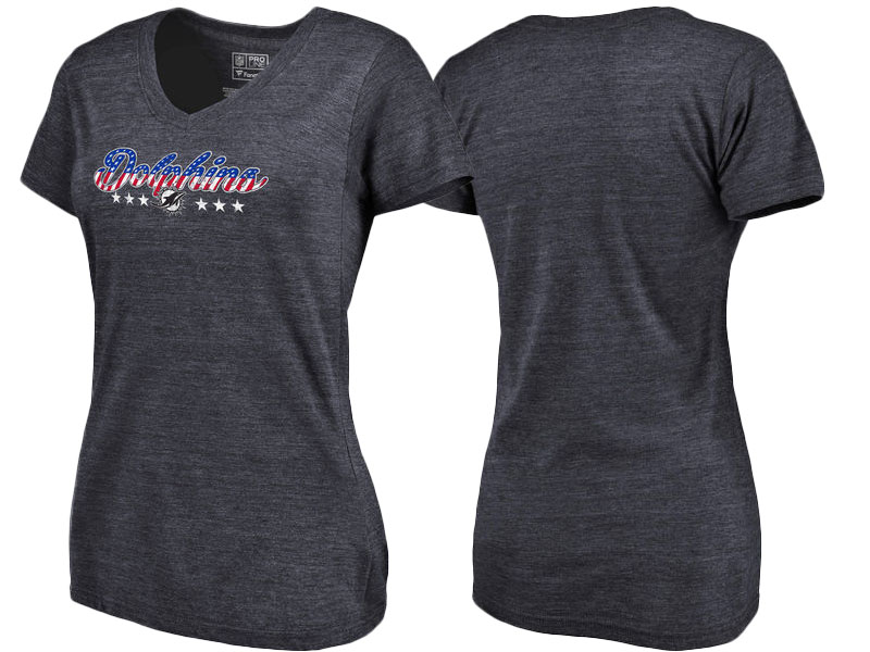 Miami Dolphins Navy Spangled Script Tri-Blend T-Shirt