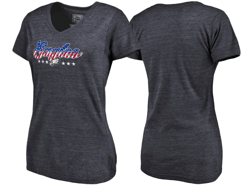 Philadelphia Eagles Navy Spangled Script Tri-Blend T-Shirt