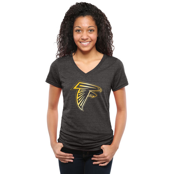 Womens Atlanta Falcons Black Gold Collection V-Neck Tri-Bend T-Shirt