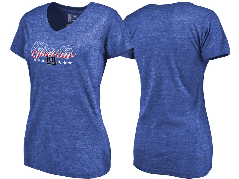 New York Giants Royal Spangled Script Tri-Blend T-Shirt