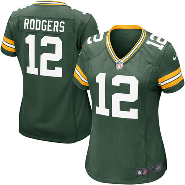 Women's Green Bay Packers #12 Aaron Rodgers Green Game Jersey