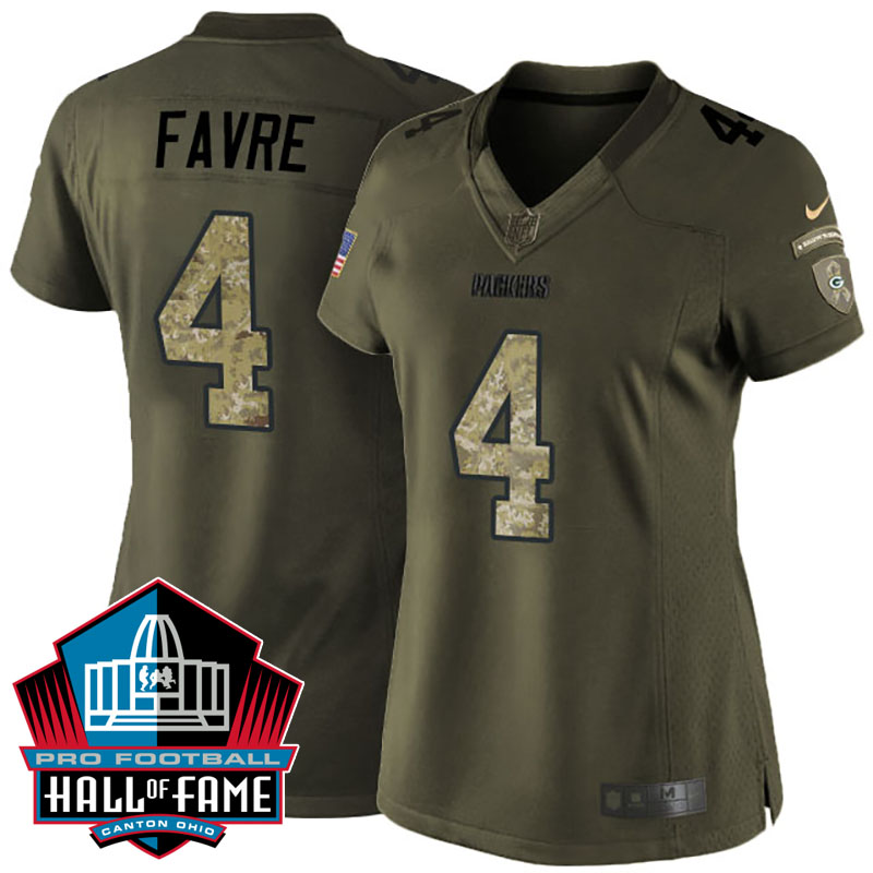 Womens Green Bay Packers #4 Brett Favre Green Salute To Service Jersey