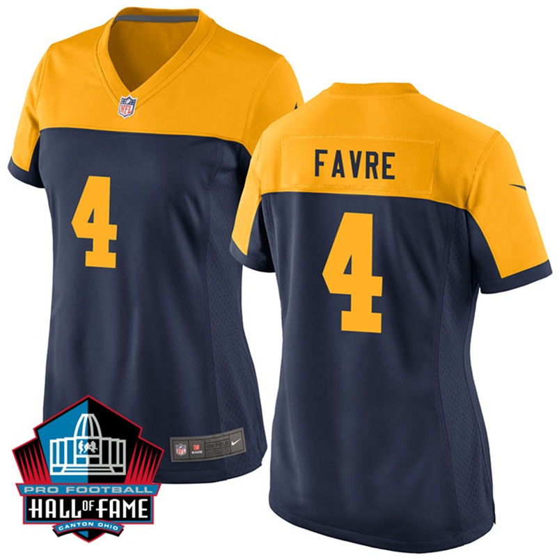 Womens Green Bay Packers #4 Brett Favre Navy Throwback Game Jersey