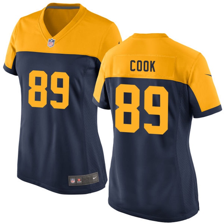 Womens Green Bay Packers #89 Jared Cook Navy Throwback Game Jersey