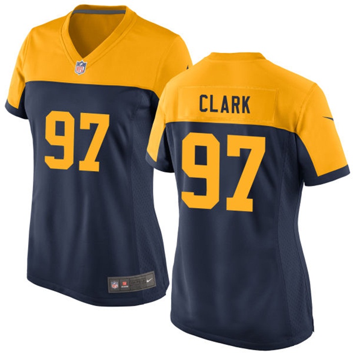 Womens Green Bay Packers #97 Kenny Clark Navy Throwback Game Jersey