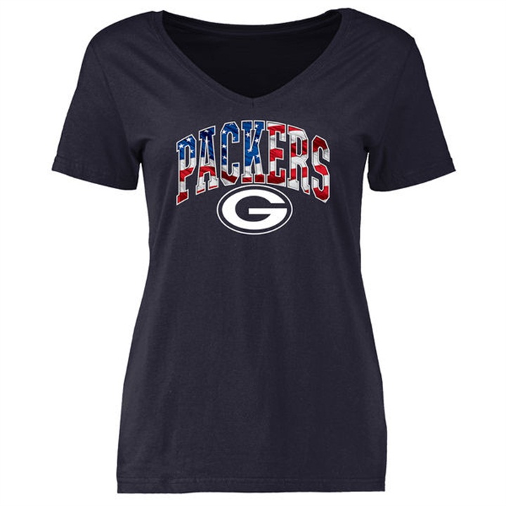 Womens Green Bay Packers Pro Line Navy Banner Wave T-shirt