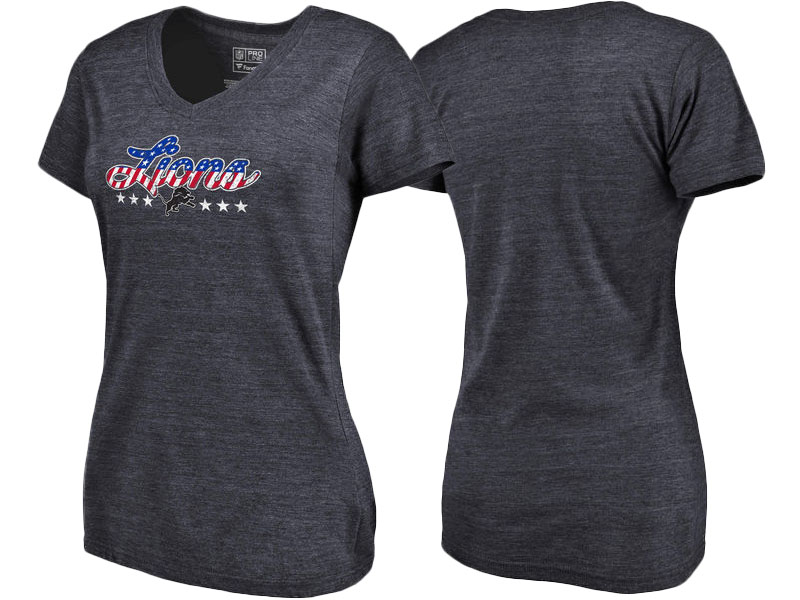 Detroit Lions Navy Spangled Script Tri-Blend T-Shirt