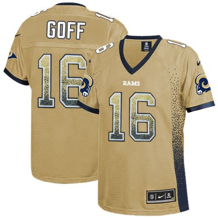 Womens Los Angeles Rams #16 Jared Goff Gold Drift Fashion Jersey