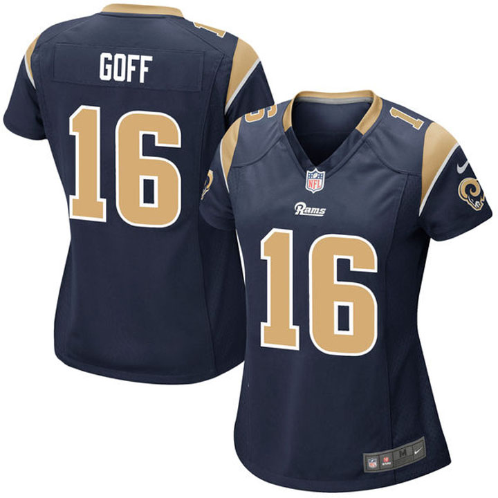 Women's Los Angeles Rams #16 Jared Goff Navy Game Jersey