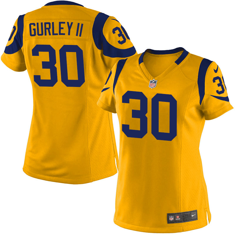 Women's Los Angeles Rams #30 Todd Gurley II Yellow Throwback Jersey