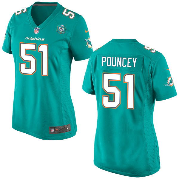 Women's Miami Dolphins #51 Mike Pouncey Aqua Patch Game Jersey