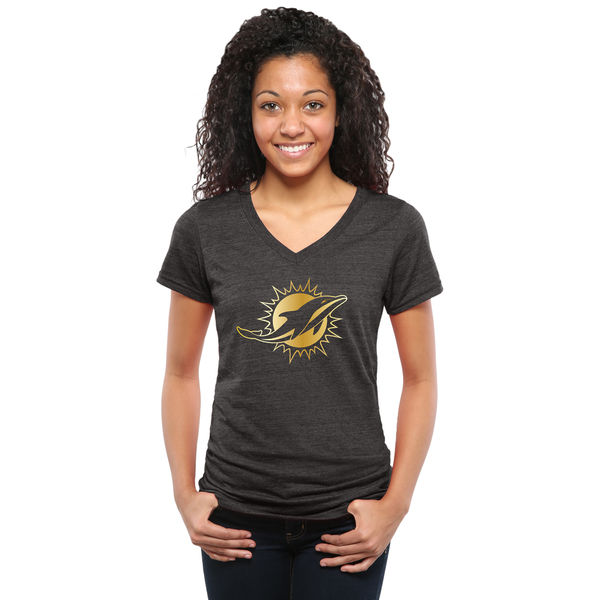 Womens Miami Dolphins Black Gold Collection V-Neck Tri-Bend T-Shirt