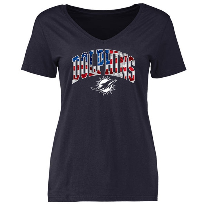 Womens Miami Dolphins Pro Line Navy Banner Wave T-shirt