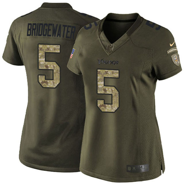 Women's Minnesota Vikings #5 Teddy Bridgewater Green Salute To Service Jersey