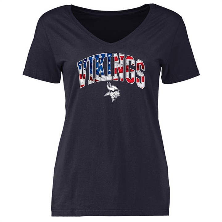 Womens Minnesota Vikings Pro Line Navy Banner Wave T-shirt