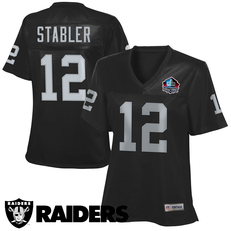 Women Oakland Raiders #12 Ken Stabler Black Hall Of Fame Jersey