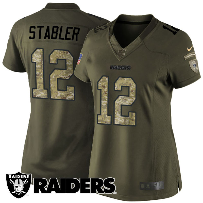 Women Oakland Raiders #12 Ken Stabler Green Salute To Service Jersey