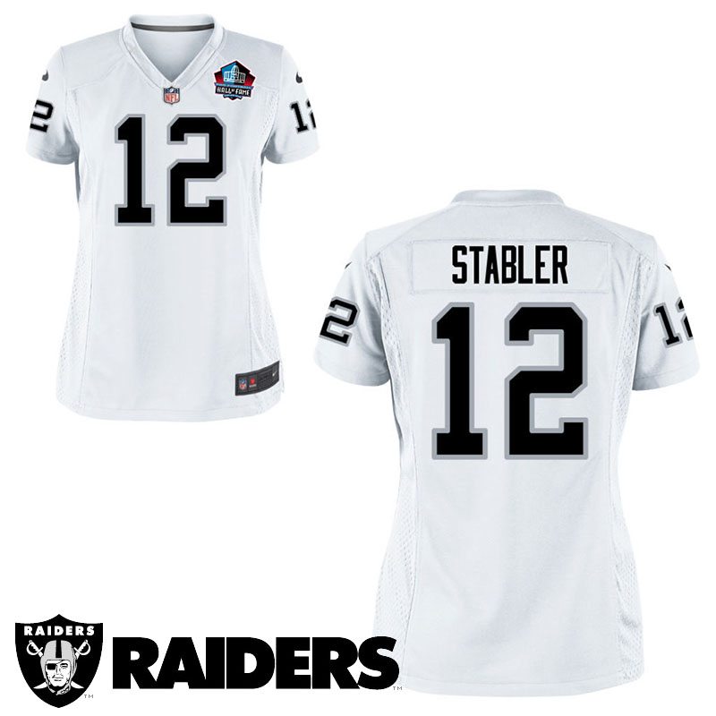 Women Oakland Raiders #12 Ken Stabler White Hall Of Fame Game Jersey