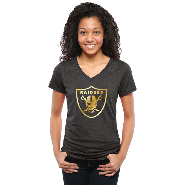 Womens Oakland Raiders Black Gold Collection V-Neck Tri-Bend T-Shirt