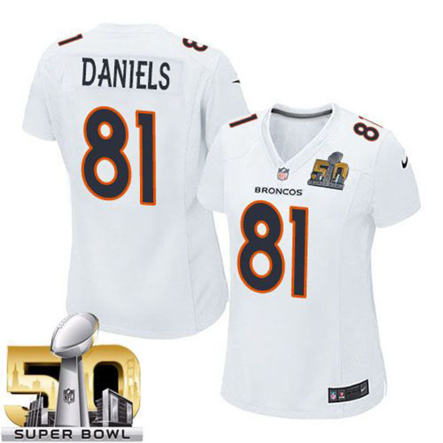 Women's Denver Broncos #81 Owen Daniels White Super Bowl 50 Game Event Jersey