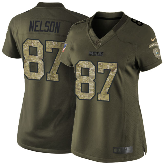 Women's Green Bay Packers #87 Jordy Nelson Green Salute To Service Limited Jersey