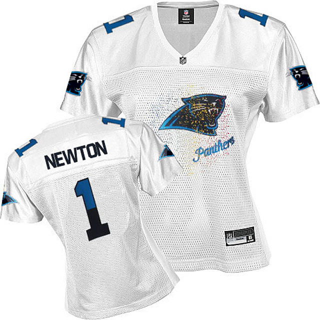 Women's Carolina Panthers #1 Cam Newton White Fem Fan Jersey