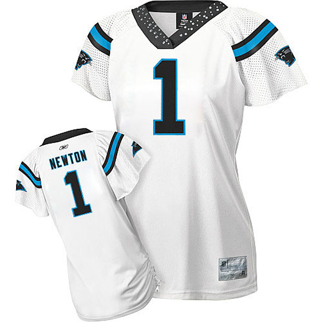 Women's Carolina Panthers #1 Cam Newton White 2010 Field Flirt Fashion Jersey