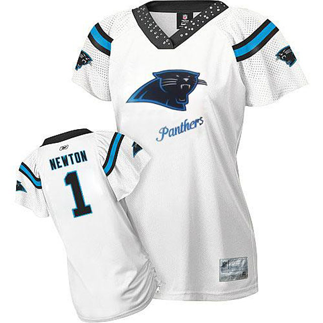 Women's Carolina Panthers #1 Cam Newton White 2011 Field Flirt Fashion Jersey