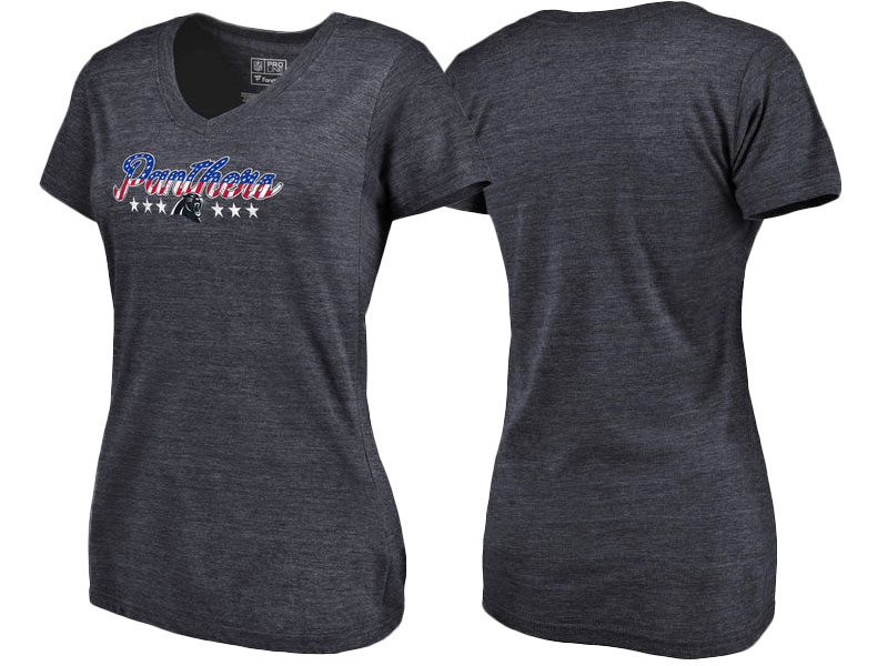 Carolina Panthers Navy Spangled Script Tri-Blend T-Shirt