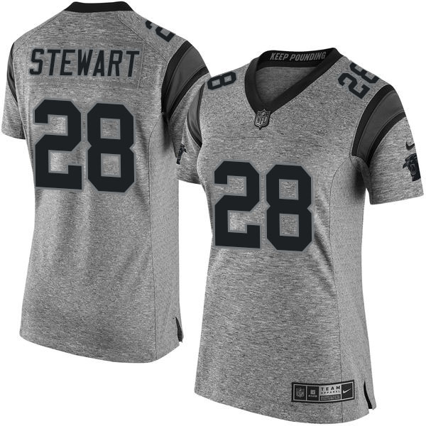 Women's Carolina Panthers #28 Jonathan Stewart Gridiron Gray Limited Jersey