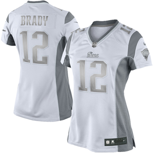 Women's New England Patriots #12 Tom Brady White Platinum Limited Jersey