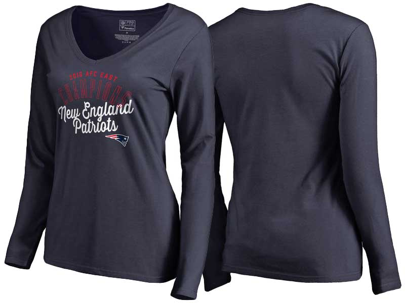 Women's 2016 AFC East Division Champions New England Patriots Navy V-Neck Long Sleeve T-Shirt