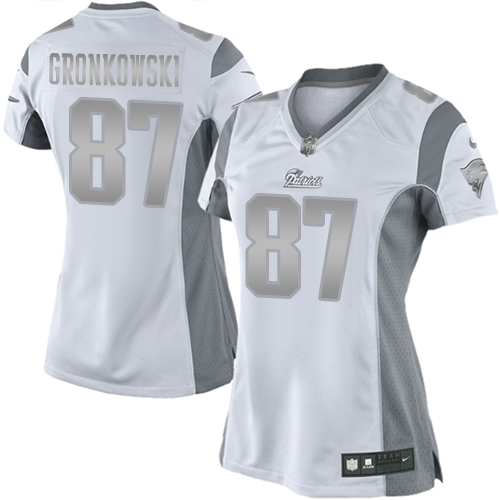 Women's New England Patriots #87 Rob Gronkowski White Platinum Limited Jersey