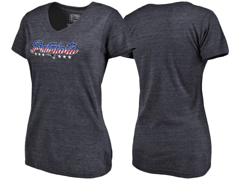 New England Patriots Navy Spangled Script Tri-Blend T-Shirt