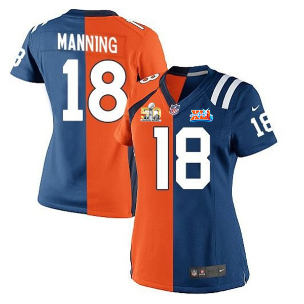 Women's Peyton Manning #18 Denver Broncos/Colts Home Super Bowl 50/XLI Game Two Tone Jersey